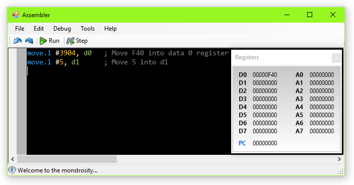 Assembler, screenshot uno